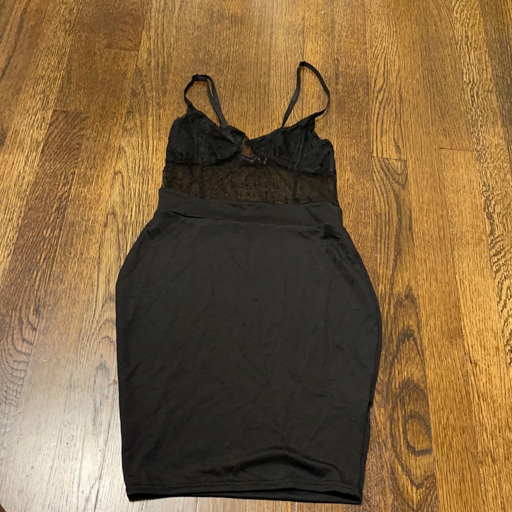 Little Black Dress with Polka Dot Sheer Detail